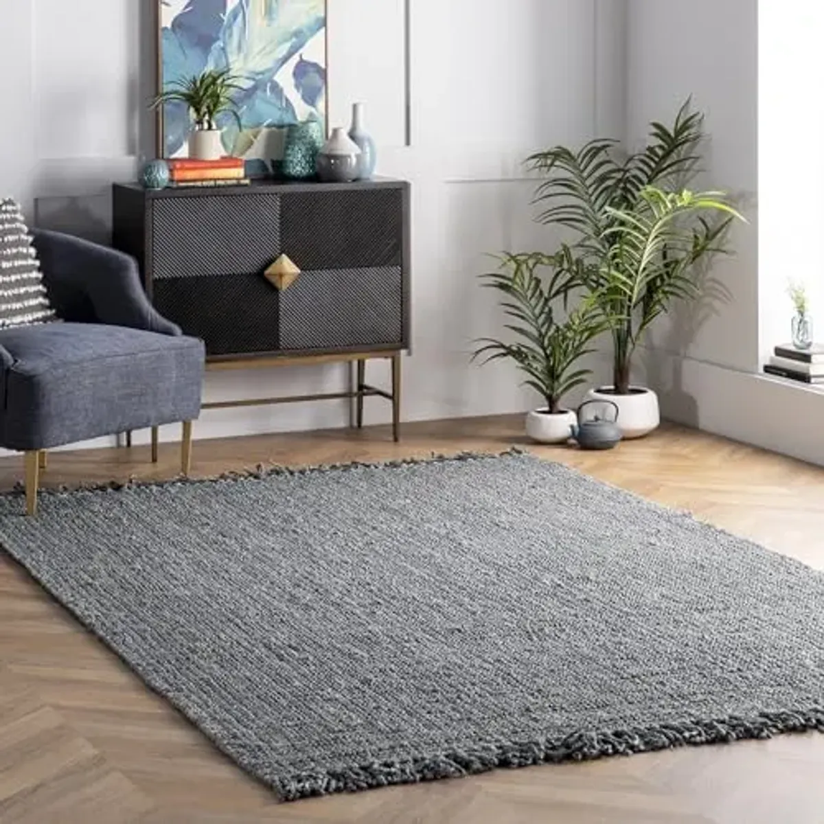 Nuloom Daniela Grey, 6' x 9', Handmade, Jute, Tassel, Soft and Textured, High Traffic, Stain Resistant, Easy Clean, Durable Area Rug for Bedroom, Living Room, Dining Space, Foyer, Entryway