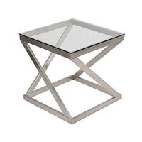 Signature Design by Ashley Coylin Modern Square Brushed Nickel End Table with Beveled Glass Top, Silver