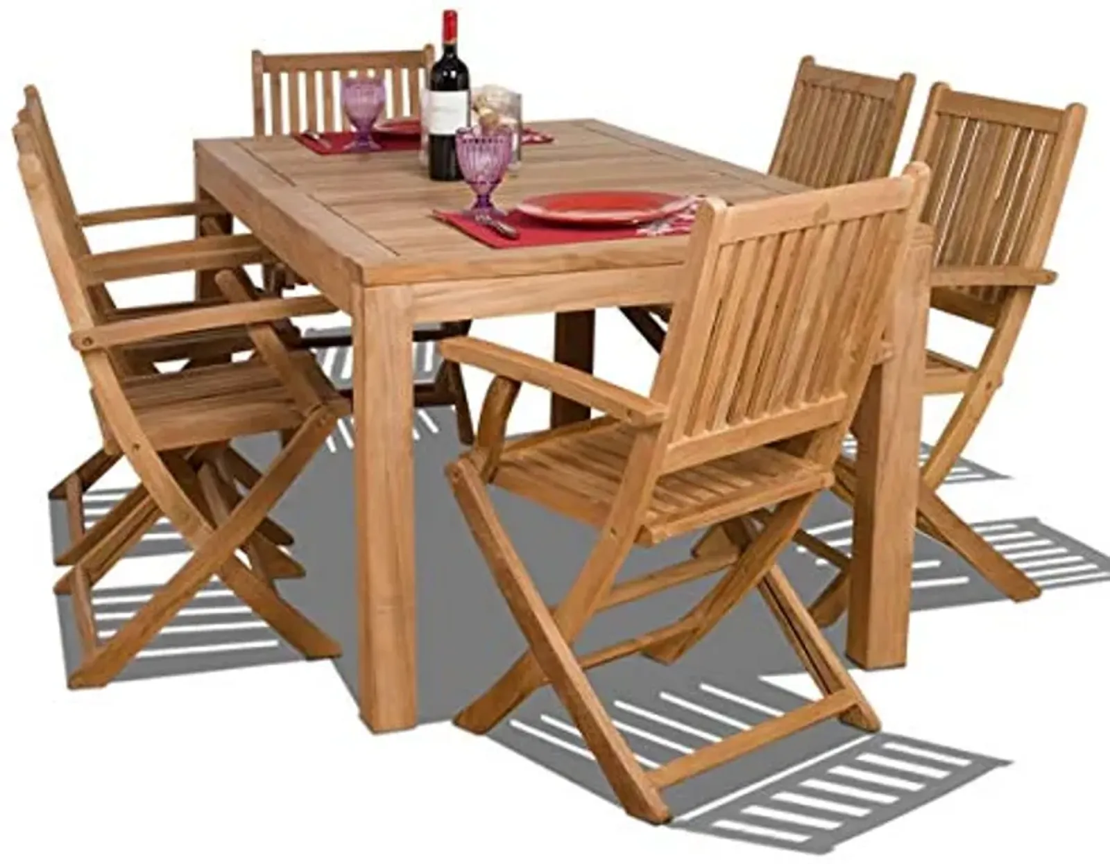 Amazonia SC RINJANI_6YOGYAARM Budapest 7-Piece Teak Rectangular Dining Set, Light Brown