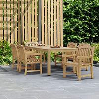 Amazonia Pennsylvania 7-Piece Outdoor Rectangular Dining Table Set | Certified Teak | Ideal for Patio and Indoors, Light Brown