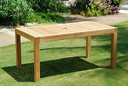 Amazonia Rinjani 1-Piece Patio Rectangular Dining Table | Certified Teak | Ideal for Outdoors and Indoors, Light Brown
