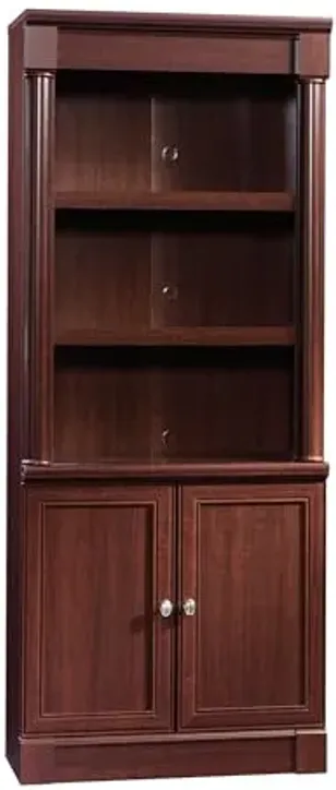 Sauder Palladia Book Shelf, Bookshelf with Storage, Library Bookcase with Doors and Adjustable Shelves, in Select Cherry finish