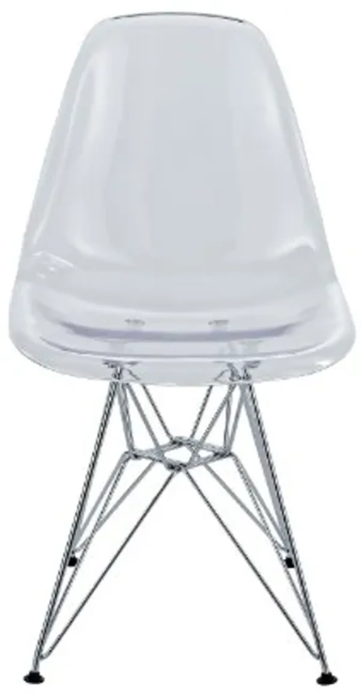 Modway Paris Mid-Century Modern Molded Plastic Steel Metal Base in Clear, One Dining Chair