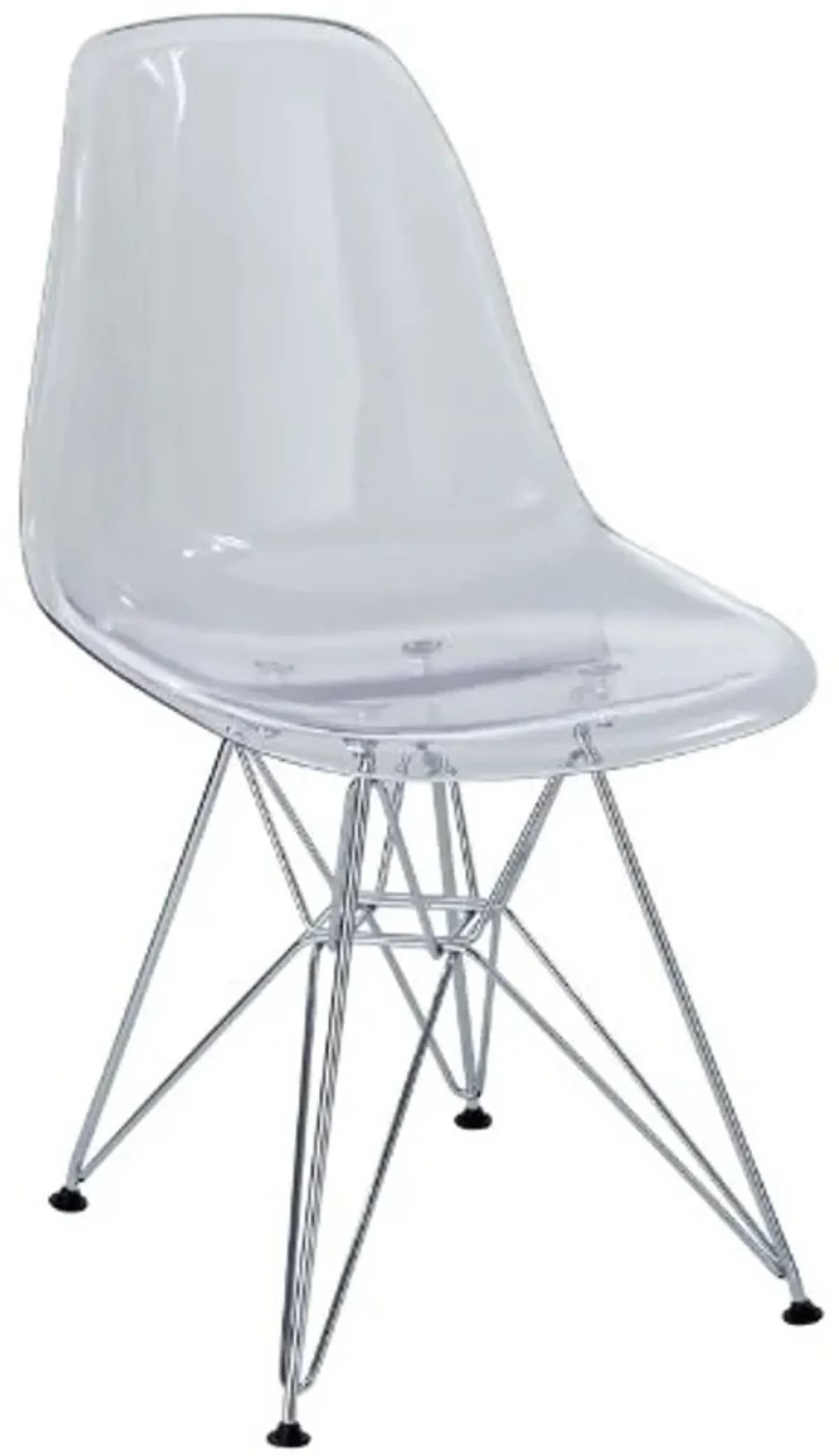 Modway Paris Mid-Century Modern Molded Plastic Steel Metal Base in Clear, One Dining Chair