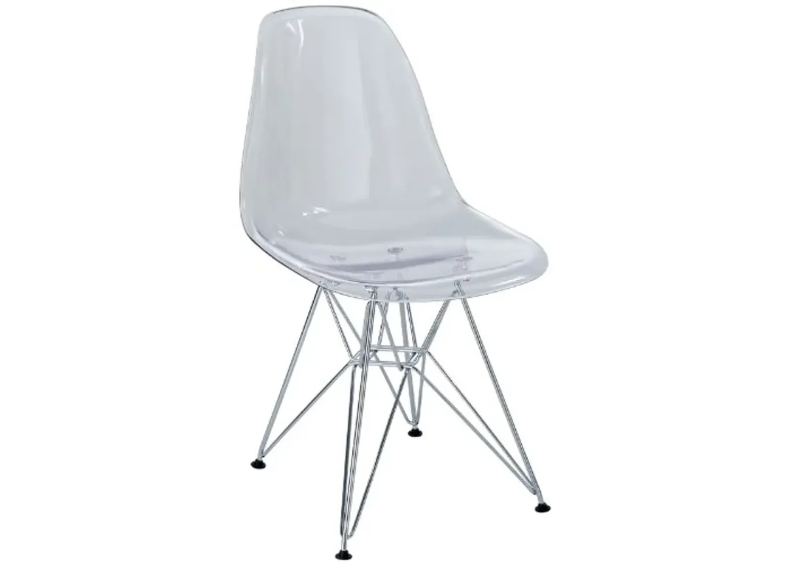 Modway Paris Mid-Century Modern Molded Plastic Steel Metal Base in Clear, One Dining Chair