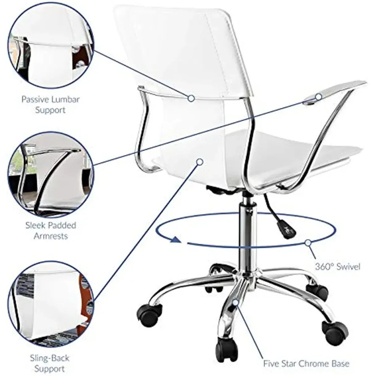 Modway Studio Faux Leather Swivel Task Office Chair in White