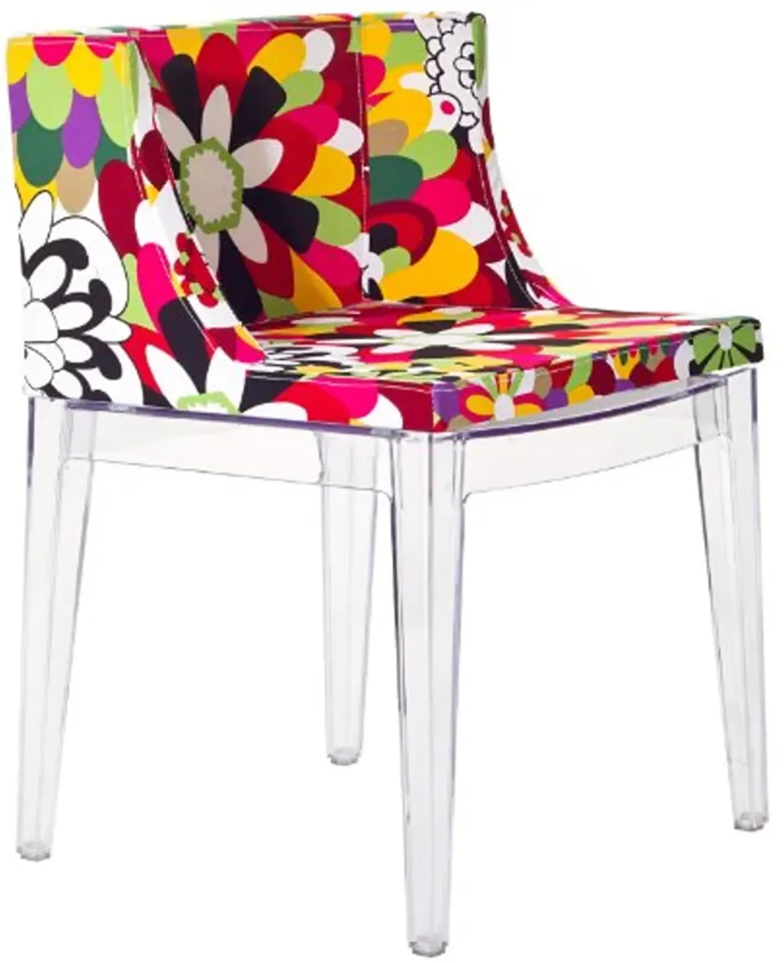 Modway Flower Vintage Modern Acrylic Upholstered Fabric Kitchen and Dining Room Chair in Clear