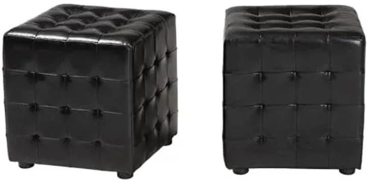 Baxton Studio Siskal Modern Cube Ottoman, Black, Set of 2