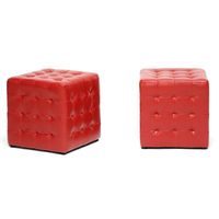 Baxton Studio Siskal Modern Cube Ottoman, Red, Set of 2