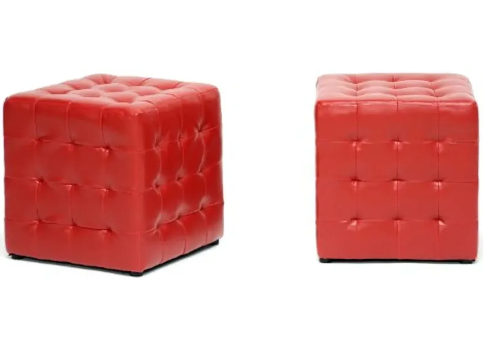 Baxton Studio Siskal Modern Cube Ottoman, Red, Set of 2