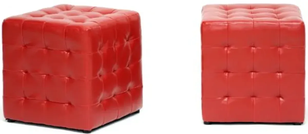 Baxton Studio Siskal Modern Cube Ottoman, Red, Set of 2