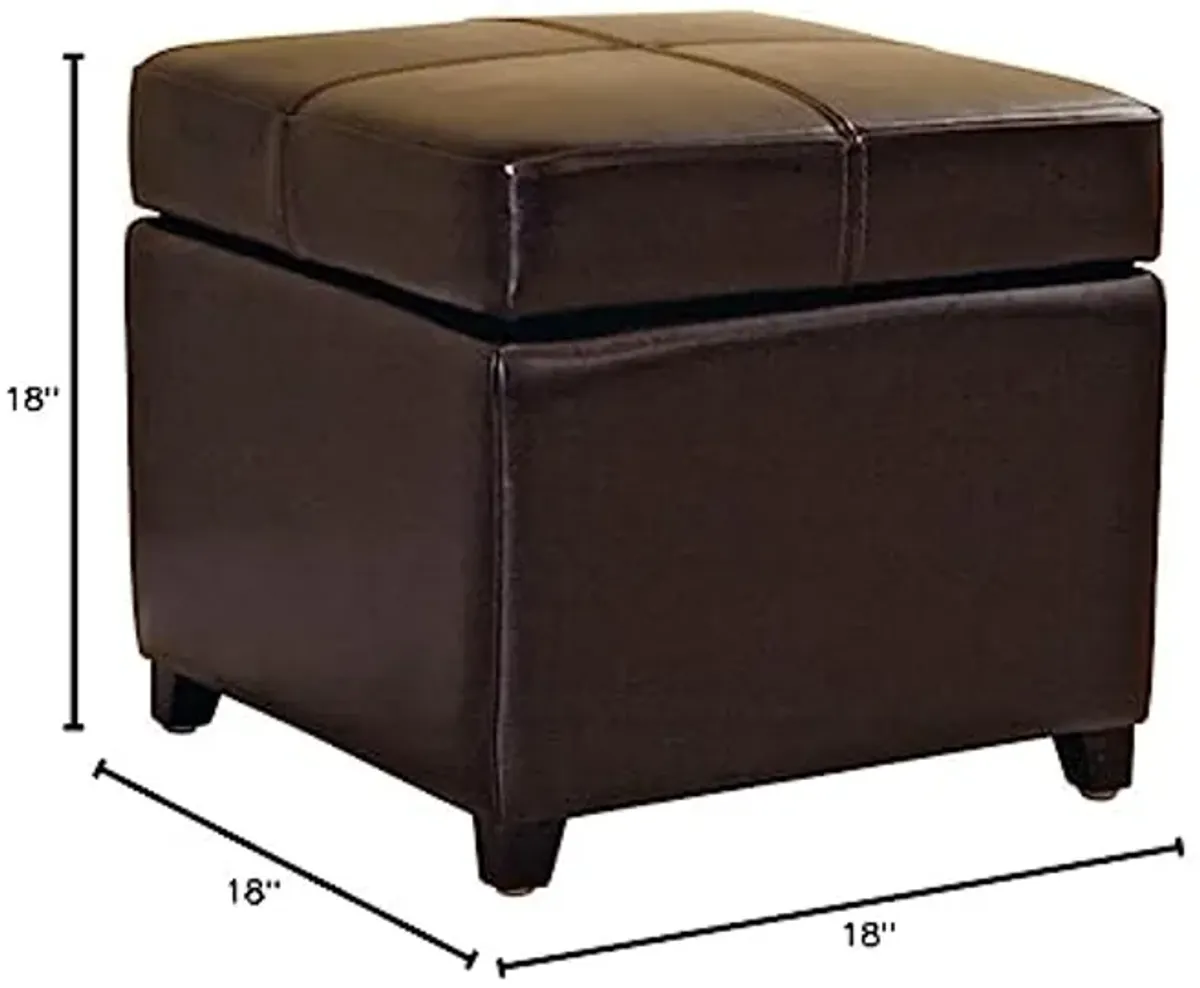 Baxton Studio Dark Brown Full Leather Storage Cube Ottoman