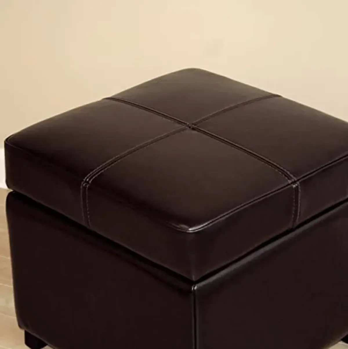 Baxton Studio Dark Brown Full Leather Storage Cube Ottoman