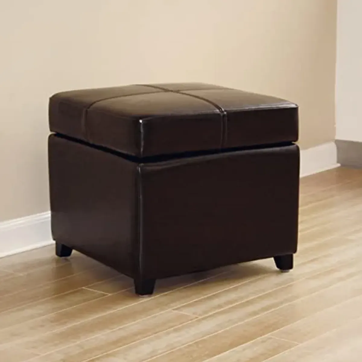 Baxton Studio Dark Brown Full Leather Storage Cube Ottoman