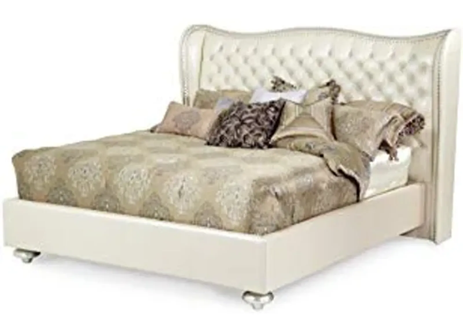 Hollywood Swank Queen Pearl Leather Bed By Aico Amini