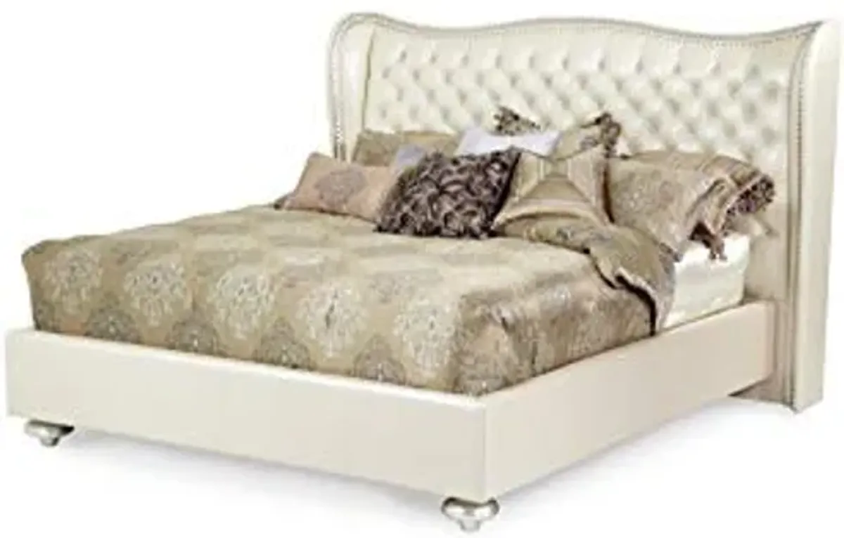 Hollywood Swank Queen Pearl Leather Bed By Aico Amini