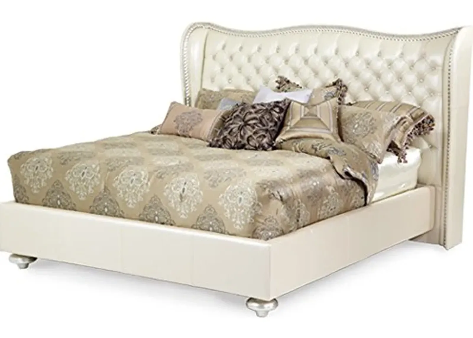 Aico Amini Hollywood Swank Eastern King Pearl Leather Bed