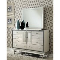 Aico Amini Hollywood Swank Leather Drawer Dresser with Rectangle Mirror