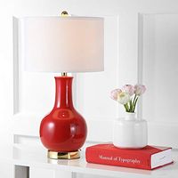 SAFAVIEH Lighting Collection Paris Modern Red Ceramic 28-inch Bedroom Living Room Home Office Desk Nightstand Table Lamp (LED Bulb Included)