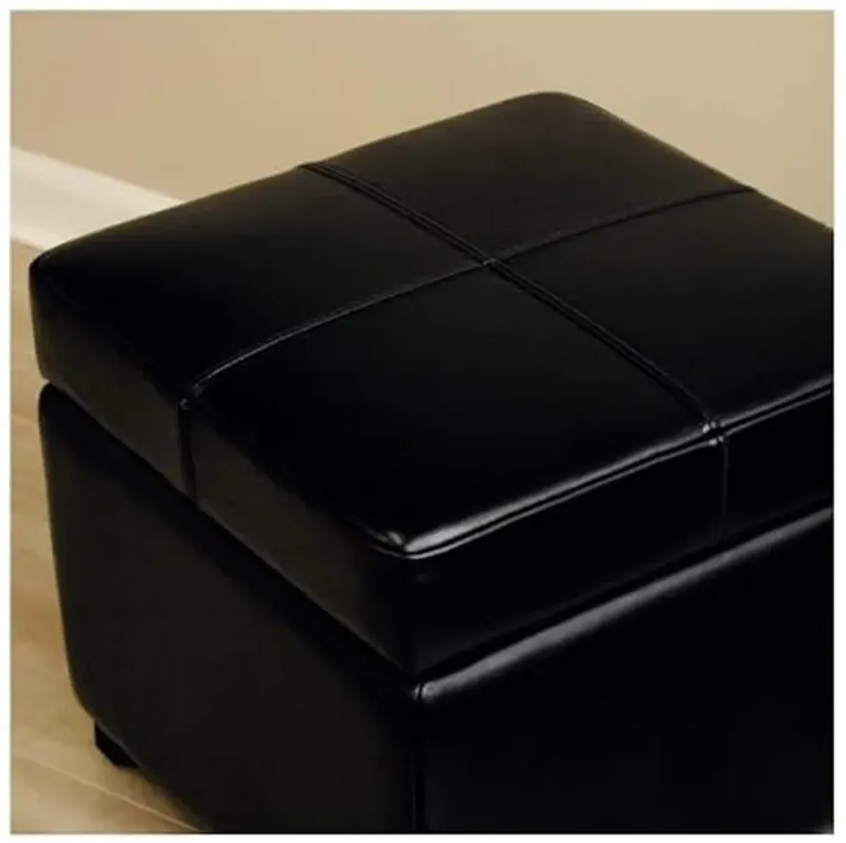 Baxton Studio Black Full Leather Storage Cube Ottoman