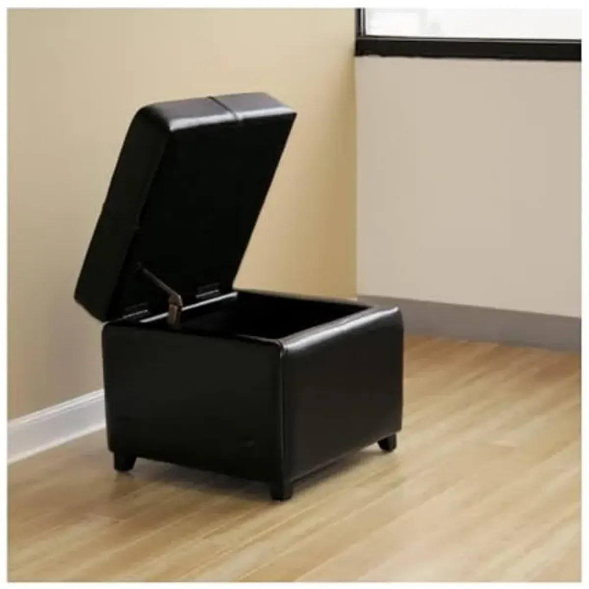 Baxton Studio Black Full Leather Storage Cube Ottoman