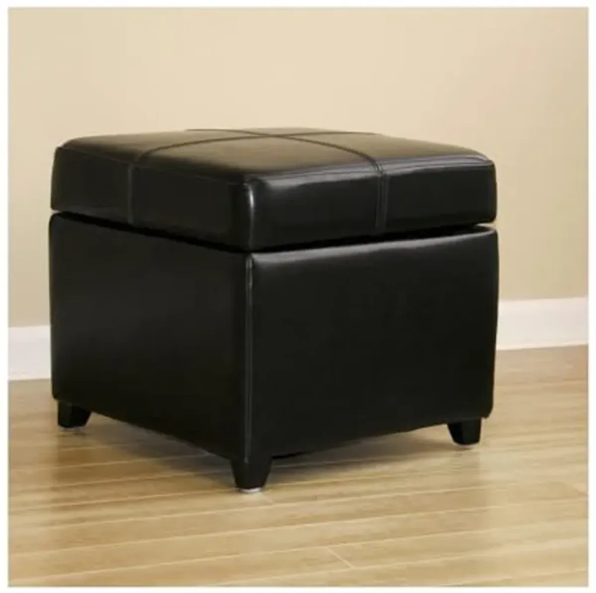 Baxton Studio Black Full Leather Storage Cube Ottoman