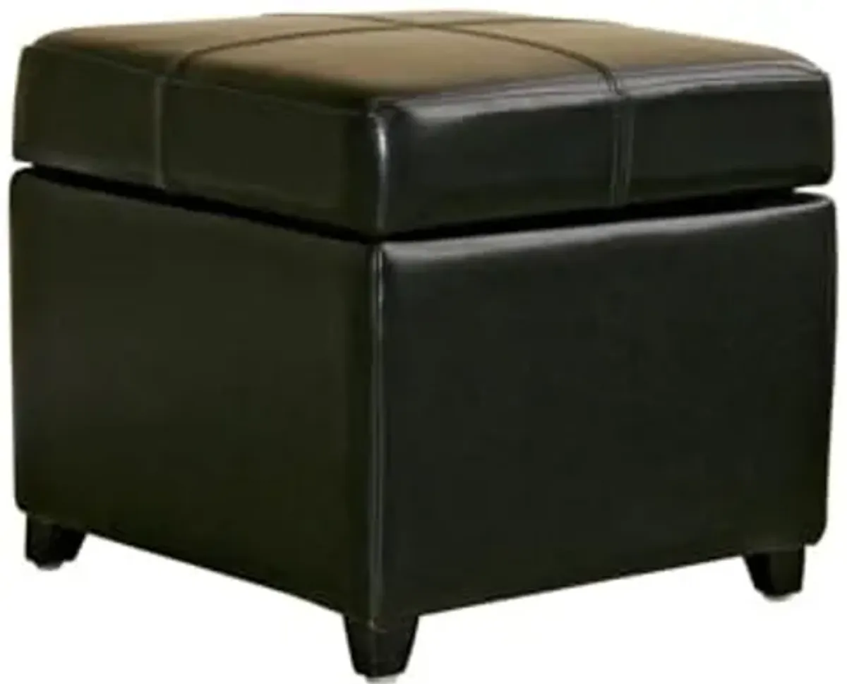 Baxton Studio Black Full Leather Storage Cube Ottoman