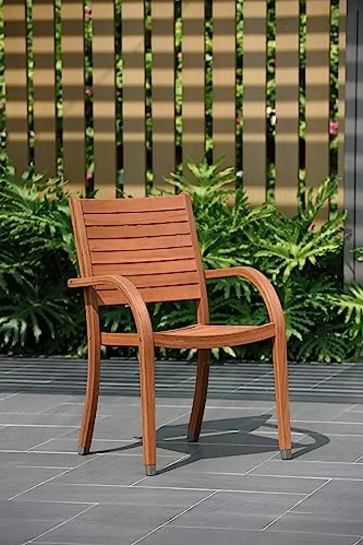 Amazonia Arizona 4-Piece Outdoor Stacking Armchairs Set | Eucalyptus Wood | Ideal for Patio and Indoors