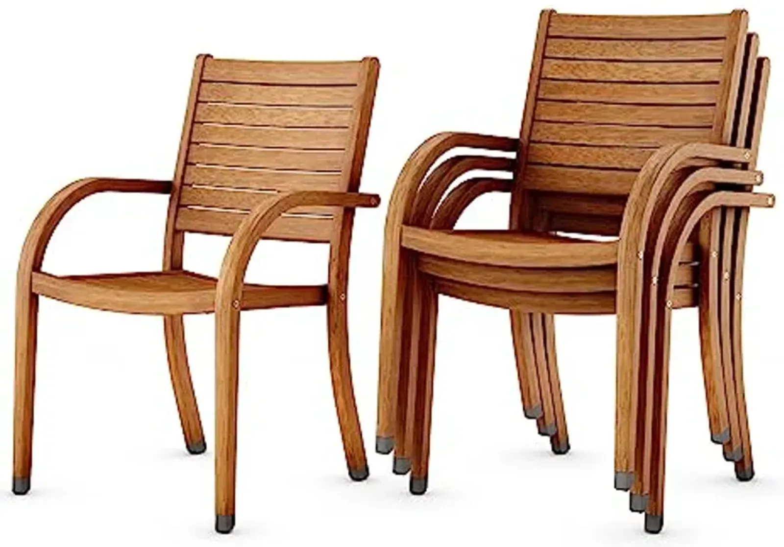 Amazonia Arizona 4-Piece Outdoor Stacking Armchairs Set | Eucalyptus Wood | Ideal for Patio and Indoors