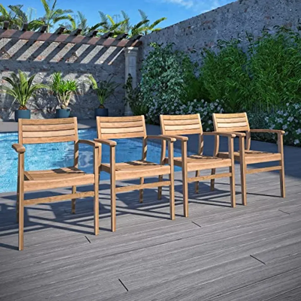 Amazonia Teak Victoria 9-Piece Teak Square Dining Set, Light Brown (Rinjani SQ_8Ninia)