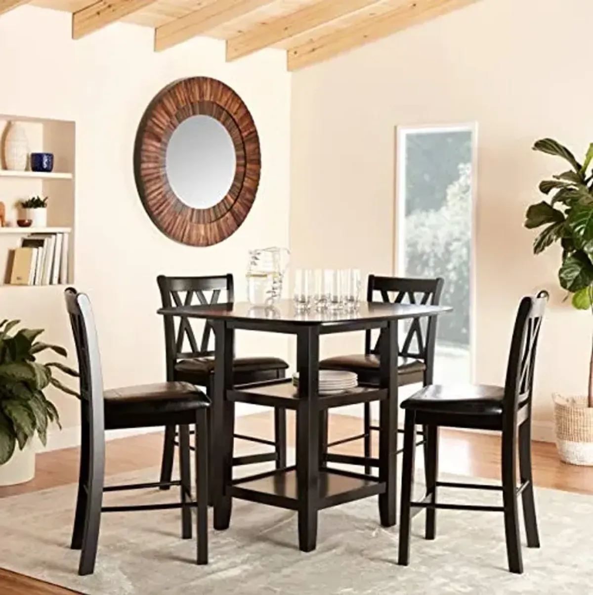 Homelegance Norman 5-Piece Counter Height Dining Set with Two Display Shelves, Black