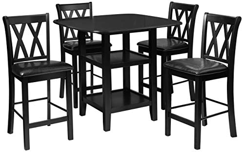Homelegance Norman 5-Piece Counter Height Dining Set with Two Display Shelves, Black