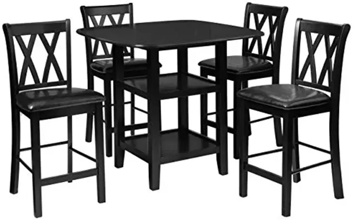 Homelegance Norman 5-Piece Counter Height Dining Set with Two Display Shelves, Black