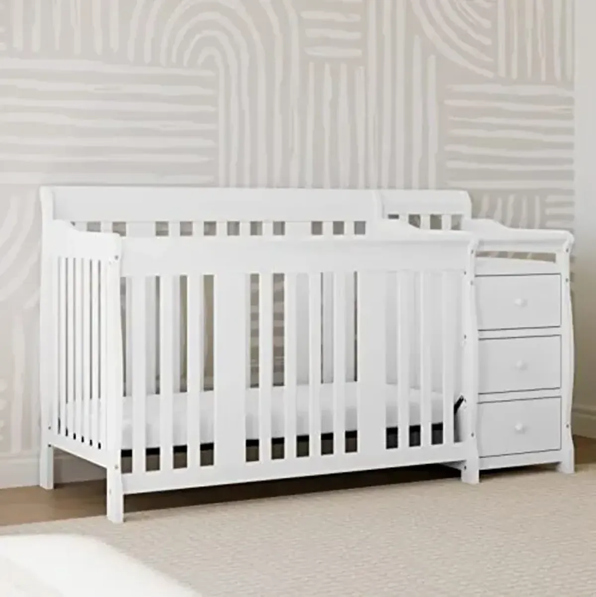 Storkcraft Portofino All-in-One Convertible Crib & Changer (White) – GREENGUARD Gold Certified, Fits Standard Crib Mattress, Converts to Toddler Bed and Full Bed, 4 Adjustable Mattress Heights
