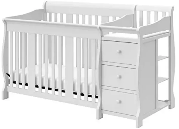 Storkcraft Portofino All-in-One Convertible Crib & Changer (White) – GREENGUARD Gold Certified, Fits Standard Crib Mattress, Converts to Toddler Bed and Full Bed, 4 Adjustable Mattress Heights