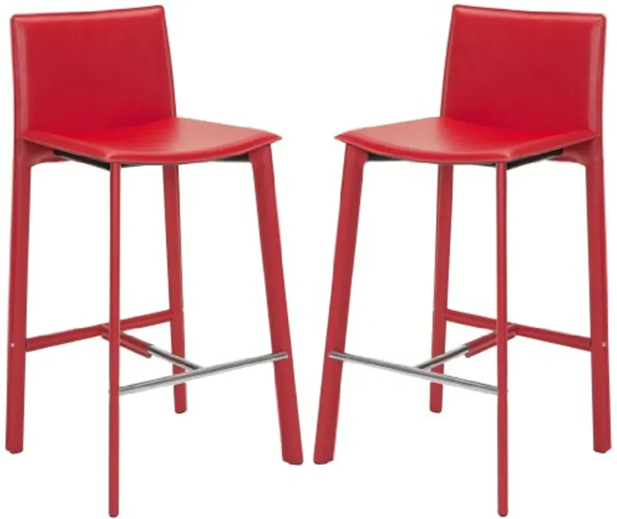 Safavieh Home Collection Janet Mid-Century Red Leather 30-inch Bar Stool (Set of 2)