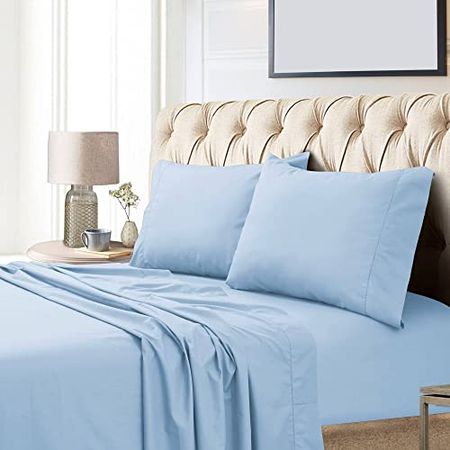 Tribeca Living 800TCED4PSS Extra Deep Pocket Bed Sheet Set, Queen, Blue, 4 Count