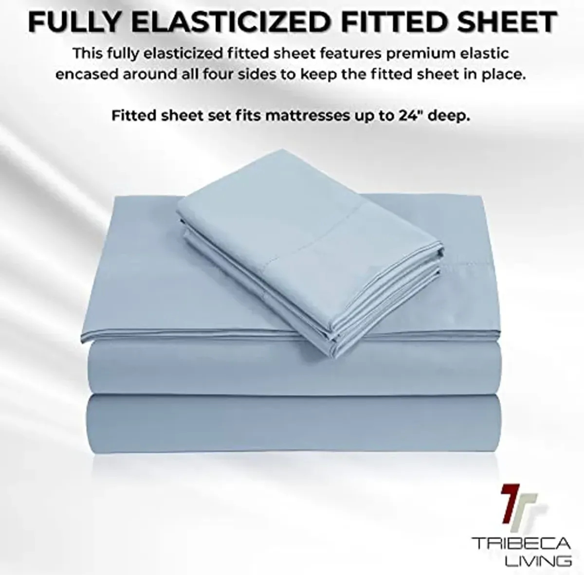 Tribeca Living 800TCED4PSS Extra Deep Pocket Bed Sheet Set, Cal King, Blue, 4