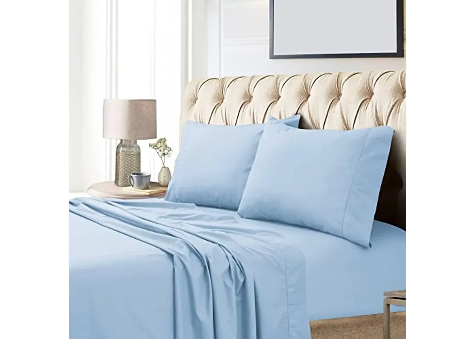 Tribeca Living 800TCED4PSS Extra Deep Pocket Bed Sheet Set, Cal King, Blue, 4