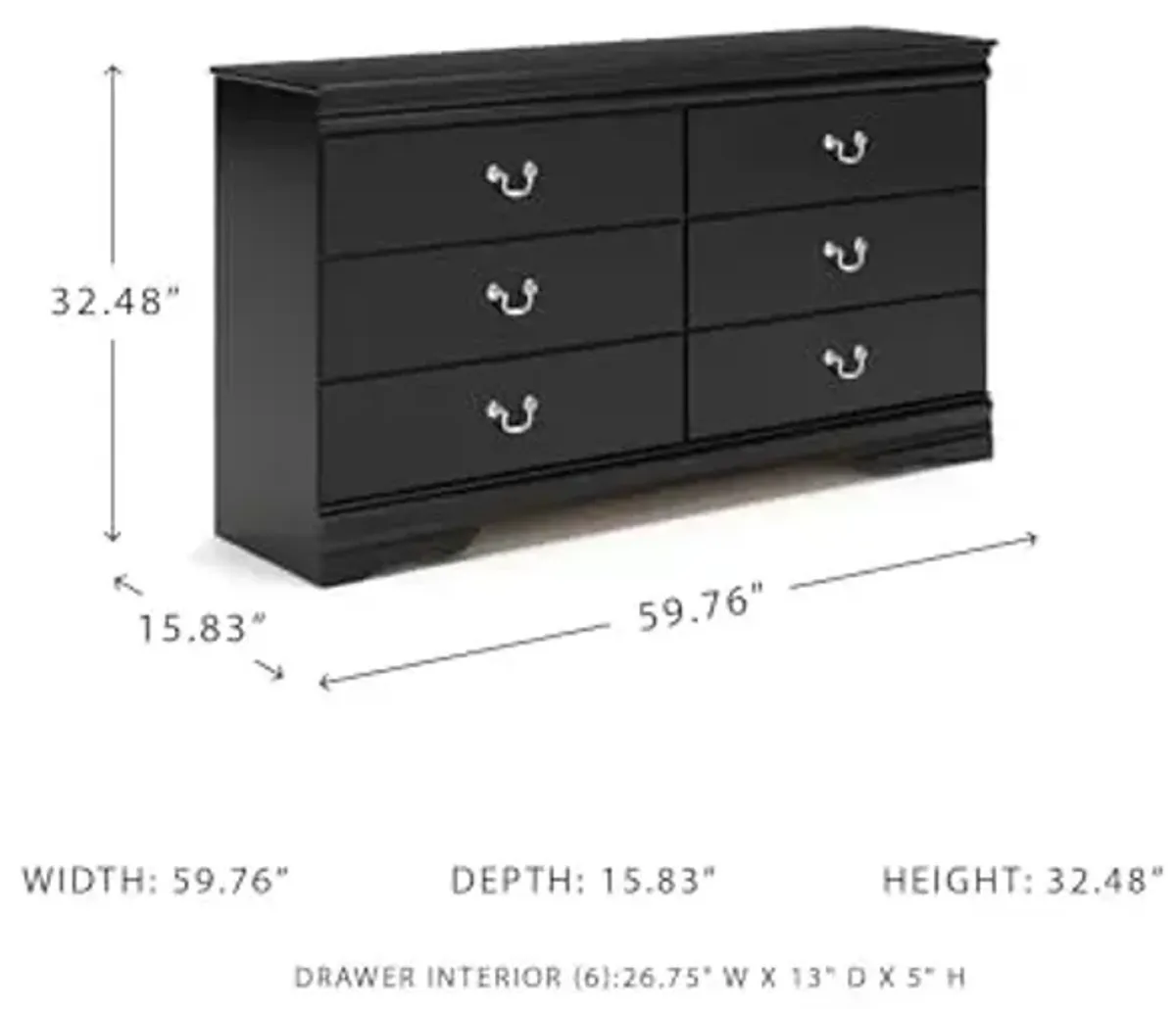 Signature Design by Ashley Huey Vineyard Classic 6 Drawer Dresser, BLack