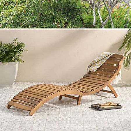 Christopher Knight Home Lahaina Wood Outdoor Chaise Lounge, Natural Yellow