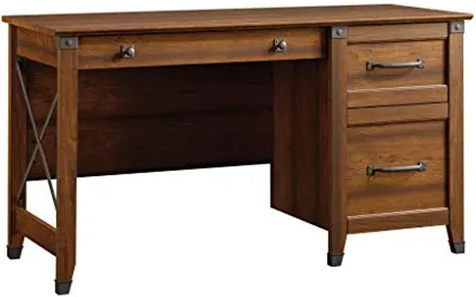 Sauder Carson Forge Vintage Rustic Computer Desk for Home Office with Drawers, in Washington Cherry