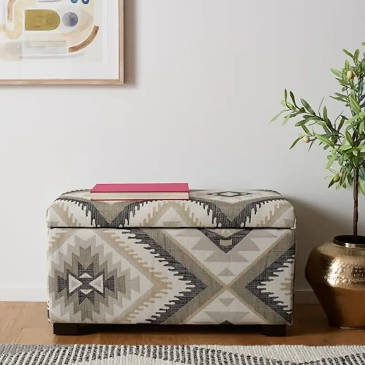 Safavieh Hudson Collection Williamsburg Multicolored Linen Storage Bench, Small