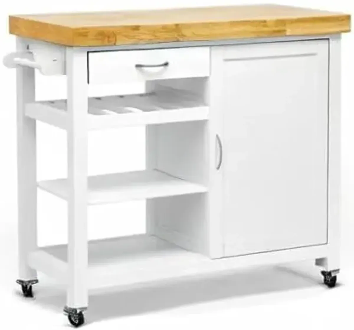 Baxton Studio Denver Modern Kitchen Cart/Island with Butcher Block Top, Natural, White