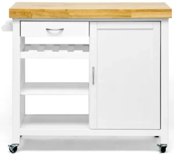 Baxton Studio Denver Modern Kitchen Cart/Island with Butcher Block Top, Natural, White
