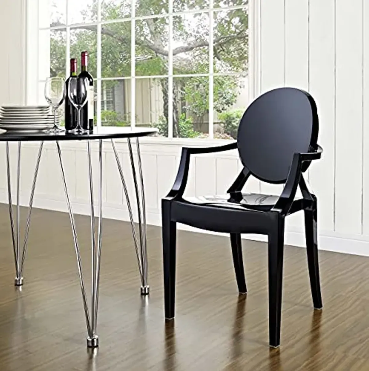 Modway Casper Modern Acrylic Stacking Kitchen and Dining Room Arm Chair in Black - Fully Assembled