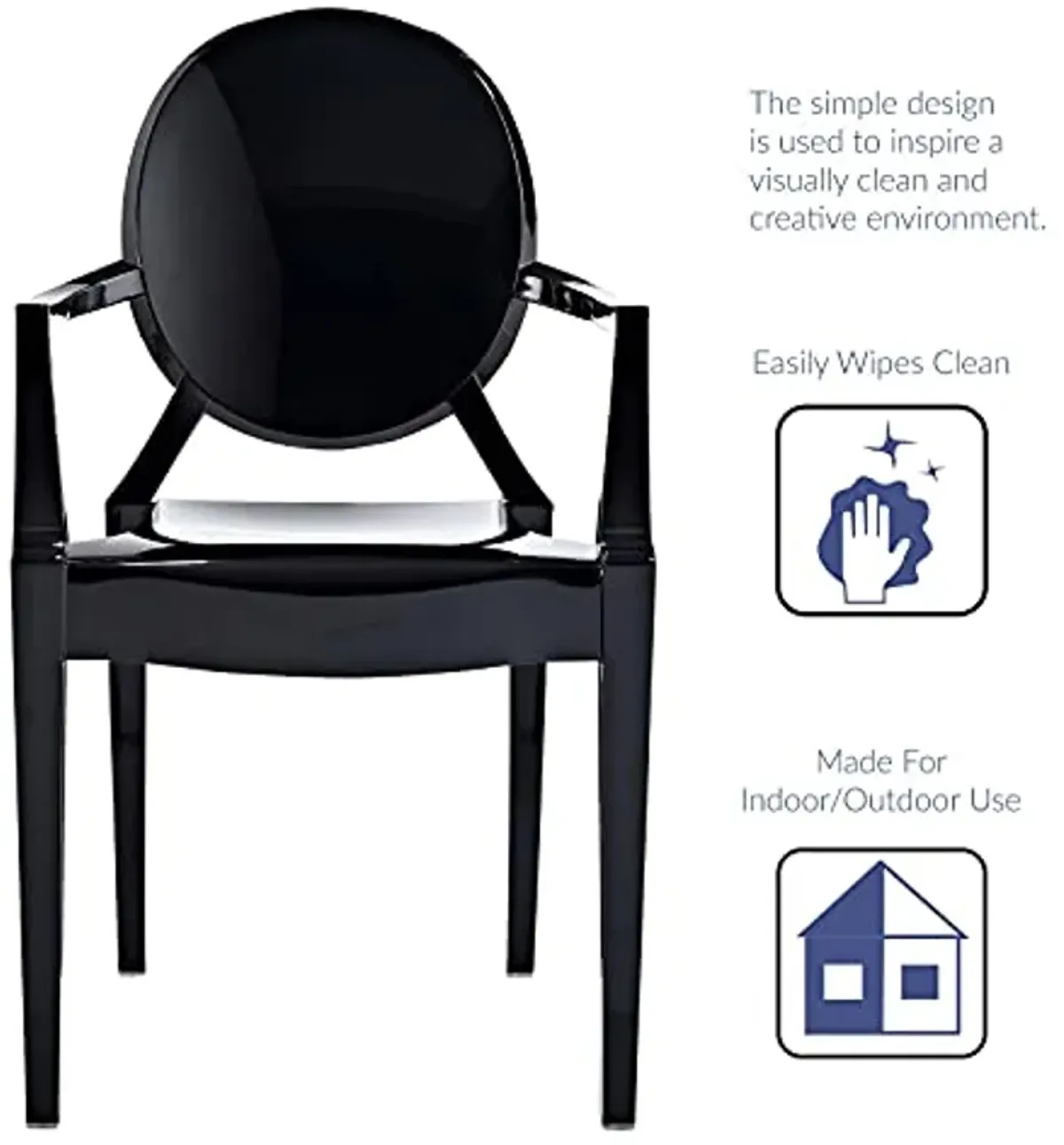 Modway Casper Modern Acrylic Stacking Kitchen and Dining Room Arm Chair in Black - Fully Assembled