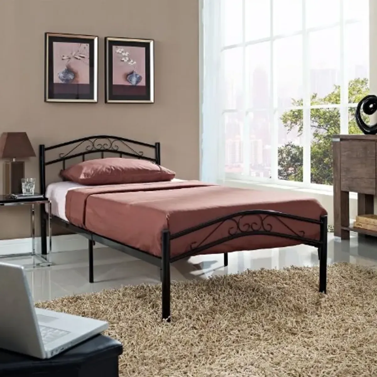 Modway Townhouse Modern Farmhouse Metal Twin Platform Bed in Black