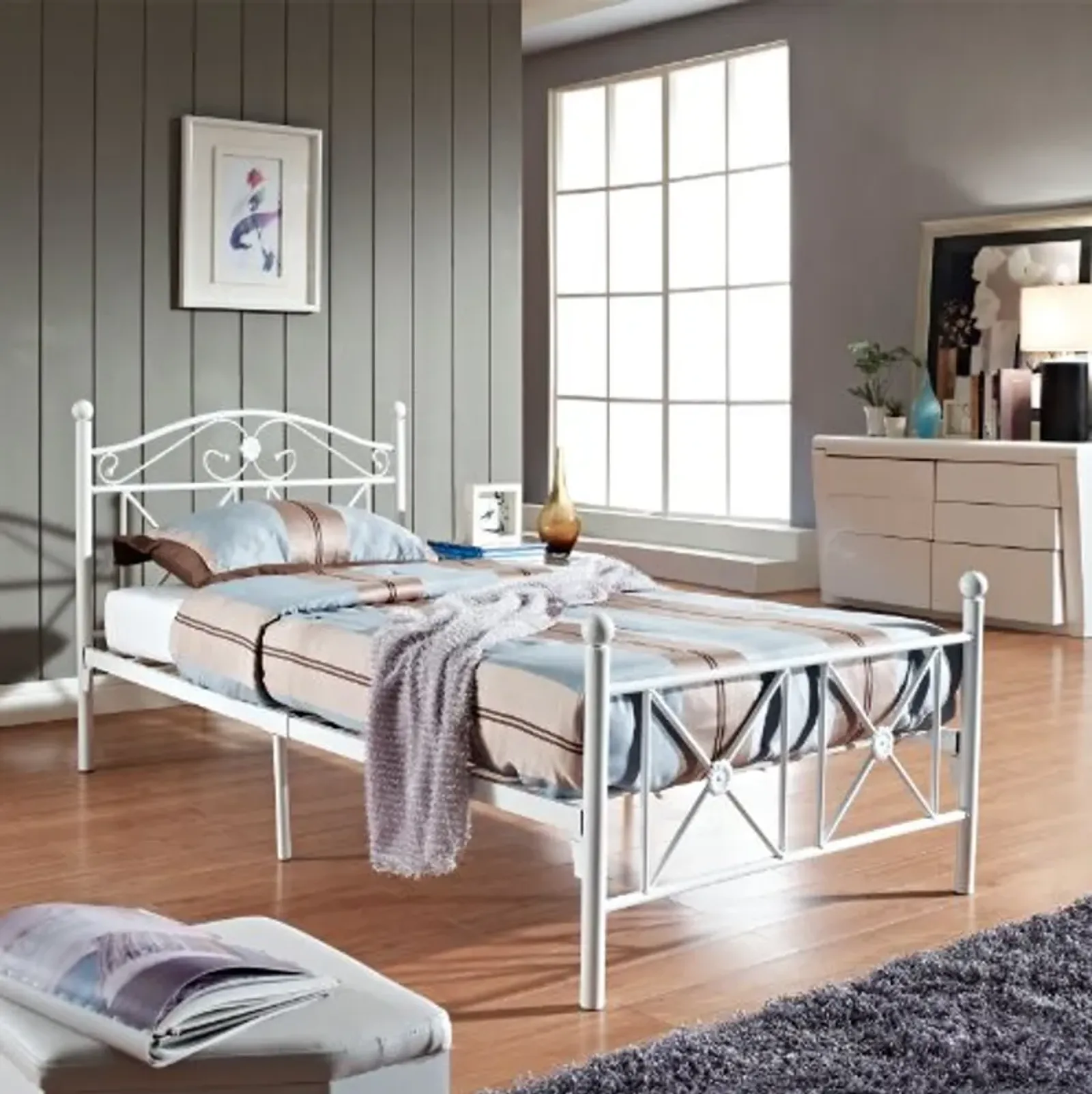 Modway Cottage Modern Farmhouse Metal Twin Platform Bed in White