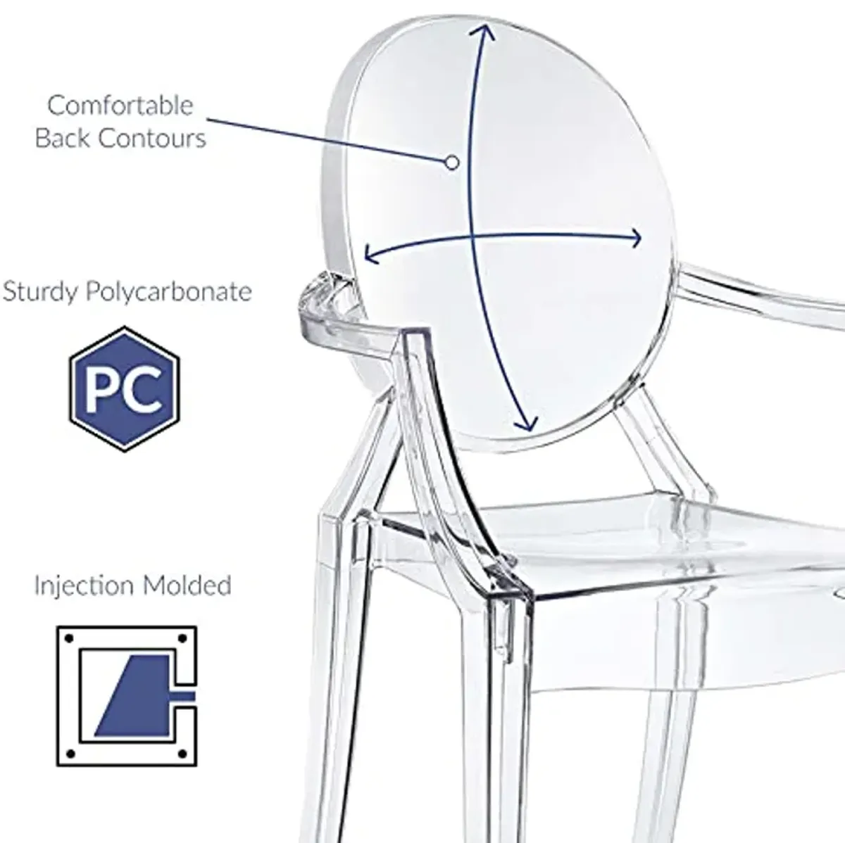 Modway Casper Modern Acrylic Stacking Two Dining Armchairs in Clear